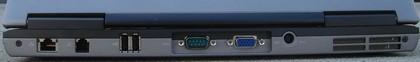 پورت D620: شبکه اترنت و مودم، 2 پورت USB 2.0، پورت سریال، پورت خروجی VGA، پورت برق، فن و Vents -Dell Latitude D620